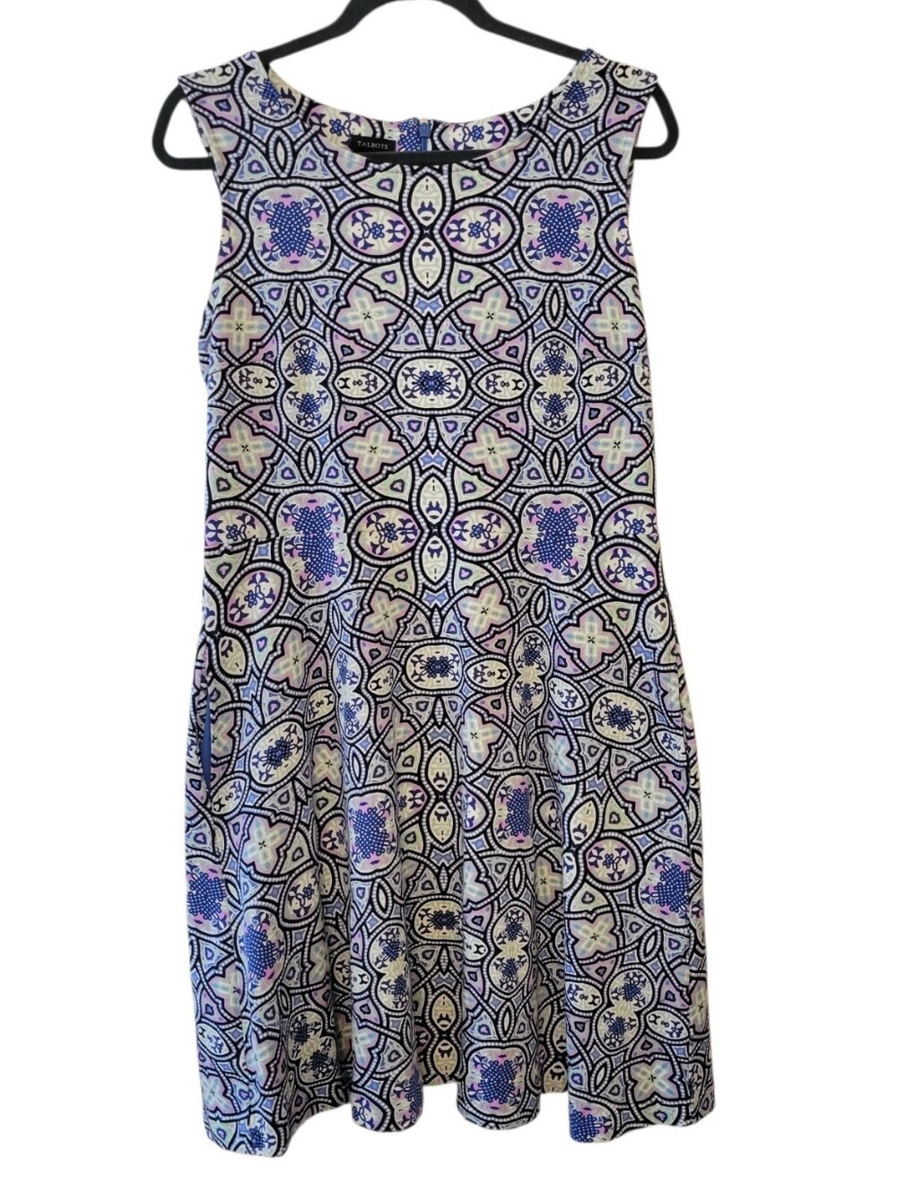 Talbots Edie Blue & Purple Sleeveless Fit & Flare Dress Size Large - Picture 2 of 5